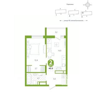 1-к квартира, вторичка, 44м2, 12/16 этаж