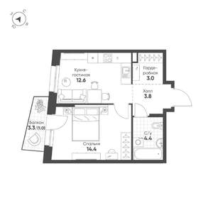 1-к квартира, вторичка, 39м2, 3/16 этаж
