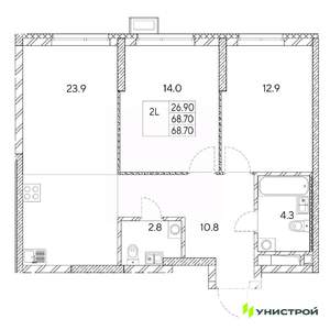 2-к квартира, вторичка, 69м2, 24/31 этаж