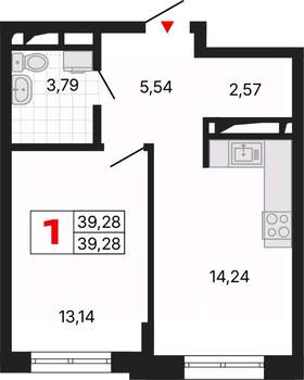 1-к квартира, вторичка, 39м2, 15/25 этаж