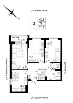 3-к квартира, вторичка, 74м2, 18/24 этаж