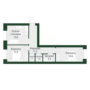 2-к квартира, вторичка, 56м2, 4/4 этаж