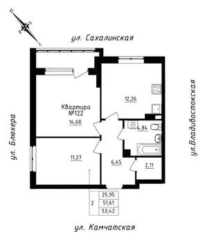 2-к квартира, строящийся дом, 53м2, 11/25 этаж