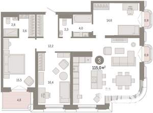 3-к квартира, вторичка, 115м2, 6/9 этаж