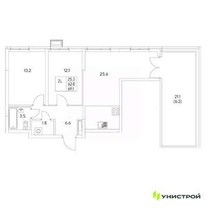 2-к квартира, вторичка, 69м2, 9/31 этаж