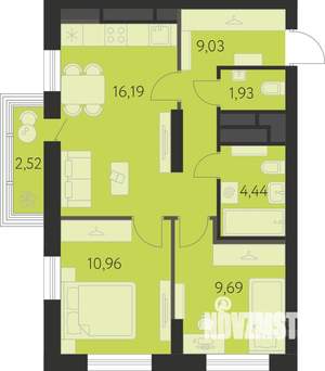 2-к квартира, вторичка, 53м2, 13/31 этаж