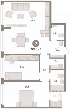 2-к квартира, вторичка, 94м2, 1/8 этаж