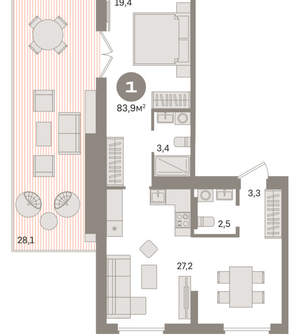 1-к квартира, вторичка, 84м2, 9/9 этаж