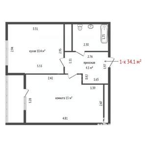 1-к квартира, вторичка, 34м2, 4/9 этаж