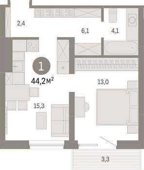 1-к квартира, вторичка, 44м2, 4/8 этаж