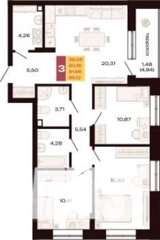 3-к квартира, вторичка, 85м2, 2/30 этаж
