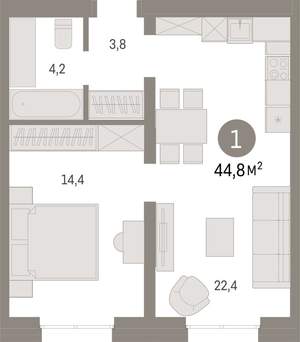 1-к квартира, вторичка, 45м2, 4/24 этаж