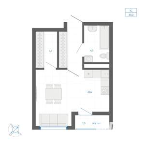 Студия квартира, вторичка, 30м2, 22/22 этаж