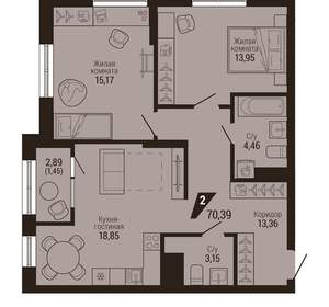 2-к квартира, вторичка, 70м2, 11/23 этаж