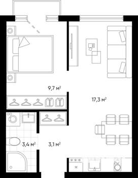 1-к квартира, строящийся дом, 34м2, 7/24 этаж