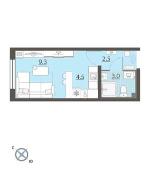Студия квартира, вторичка, 19м2, 4/8 этаж