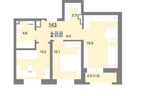 2-к квартира, вторичка, 54м2, 17/26 этаж