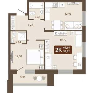 2-к квартира, вторичка, 63м2, 22/24 этаж