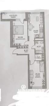 2-к квартира, вторичка, 63м2, 22/25 этаж