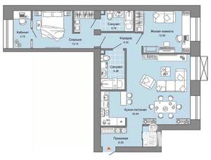 2-к квартира, сданный дом, 80м2, 2/7 этаж