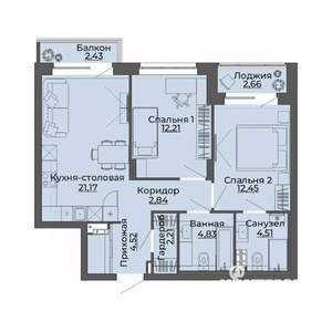 2-к квартира, вторичка, 70м2, 4/12 этаж