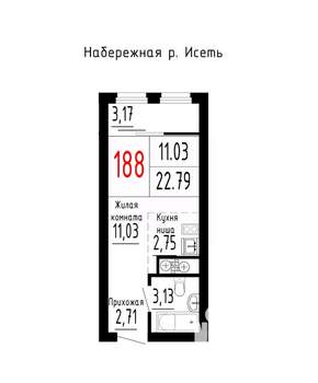 Студия квартира, строящийся дом, 23м2, 5/25 этаж