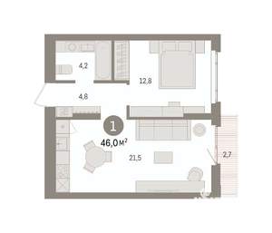 1-к квартира, вторичка, 46м2, 2/16 этаж