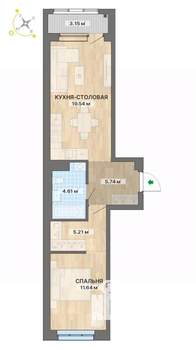 1-к квартира, вторичка, 50м2, 6/15 этаж
