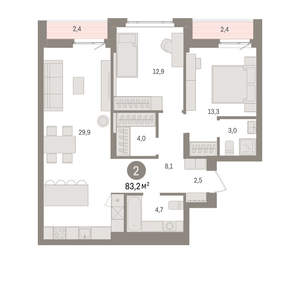 2-к квартира, вторичка, 83м2, 8/16 этаж