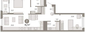 2-к квартира, вторичка, 77м2, 8/9 этаж