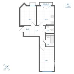 2-к квартира, вторичка, 52м2, 3/4 этаж