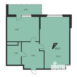1-к квартира, вторичка, 52м2, 16/25 этаж
