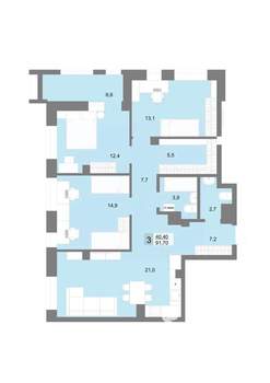 3-к квартира, вторичка, 92м2, 12/30 этаж