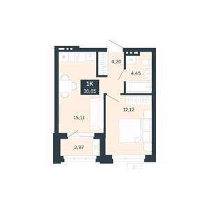 1-к квартира, строящийся дом, 36м2, 5/9 этаж