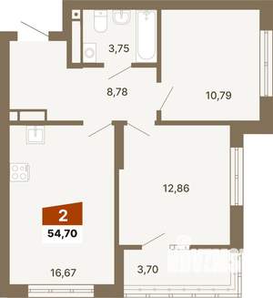 2-к квартира, строящийся дом, 55м2, 8/23 этаж