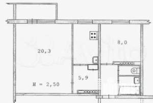 2-к квартира, вторичка, 43м2, 8/9 этаж