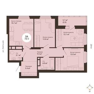 3-к квартира, сданный дом, 79м2, 22/25 этаж