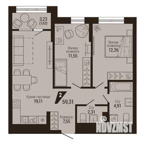 2-к квартира, вторичка, 59м2, 14/23 этаж