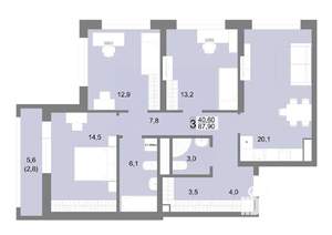 3-к квартира, вторичка, 88м2, 25/25 этаж