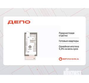 Студия квартира, вторичка, 22м2, 6/9 этаж