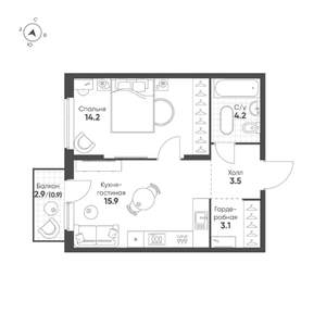 1-к квартира, строящийся дом, 42м2, 6/25 этаж