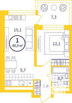 1-к квартира, вторичка, 44м2, 1/24 этаж