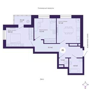 2-к квартира, вторичка, 59м2, 15/19 этаж