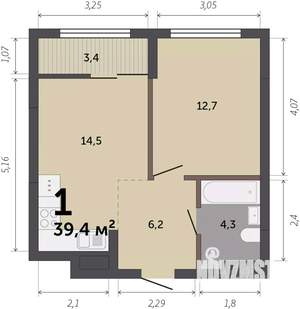 1-к квартира, вторичка, 39м2, 6/12 этаж