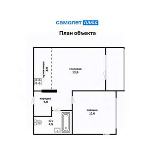 1-к квартира, вторичка, 41м2, 2/9 этаж