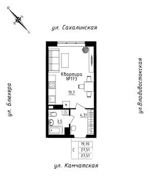 Студия квартира, строящийся дом, 28м2, 15/25 этаж