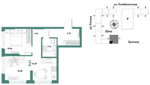 2-к квартира, строящийся дом, 44м2, 3/21 этаж