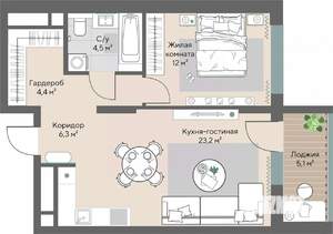 1-к квартира, строящийся дом, 53м2, 2/28 этаж