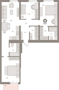 3-к квартира, вторичка, 95м2, 5/16 этаж