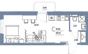 Студия квартира, вторичка, 32м2, 6/24 этаж